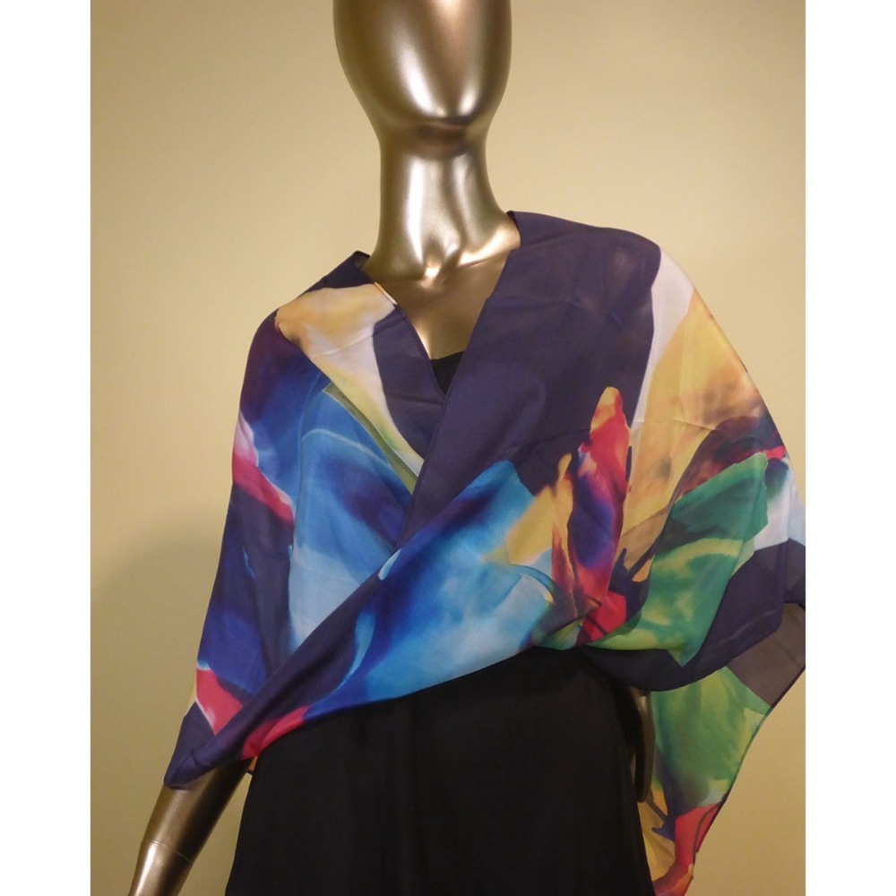 Cocoon House Frida Silk Poncho Jubilee Handmade Abstract Art Print One Size